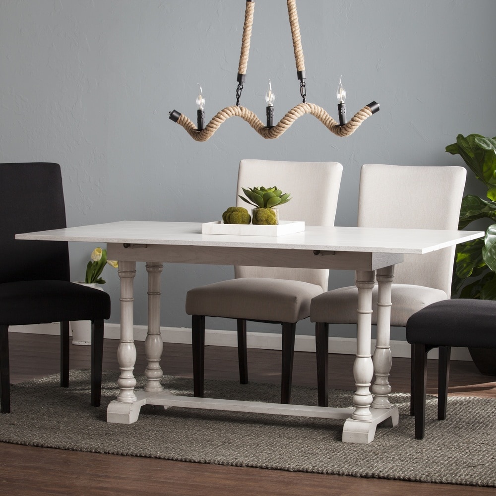 SEI Furniture Eddlewood Farmhouse Drop Leaf Trestle Console to Dining Table