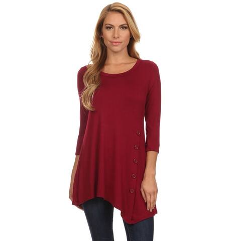 Women's Casual Solid Color Button Trim Tunic Top