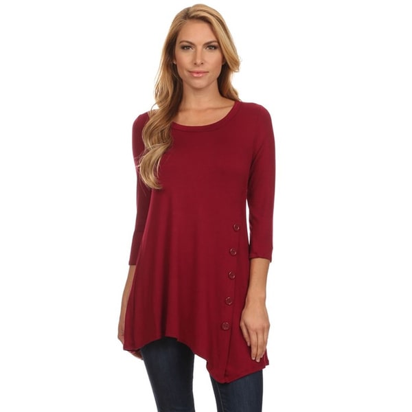 Women's Casual Solid Color Button Trim Tunic Top - Overstock - 14516972