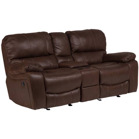 Porter Ramsey Brown Embossed Microfiber Dual Reclining Loveseat with Center Console - 40"H x 38"D x 81"W