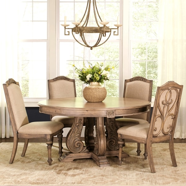 La Bauhinia French Antique Carved Wood Design Round Dining Set La Bauhinia French Antique Carved Wood Design Round Dining Set With Buffet Server