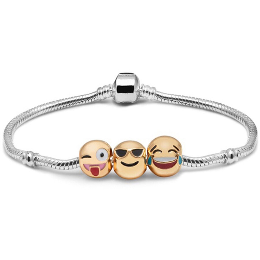 Silver Color Smiley Charm Pulsera De Cuentas De 10 Mm De De Silver Color Smiley Charm Pulsera De Cuentas De 10 Mm De De