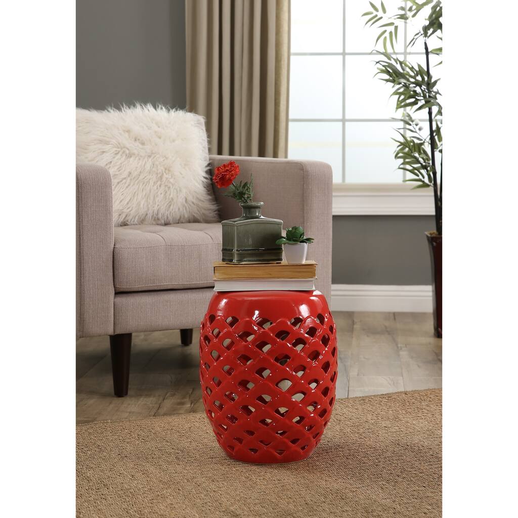 Abbyson Oakley Red Ceramic Garden Stool