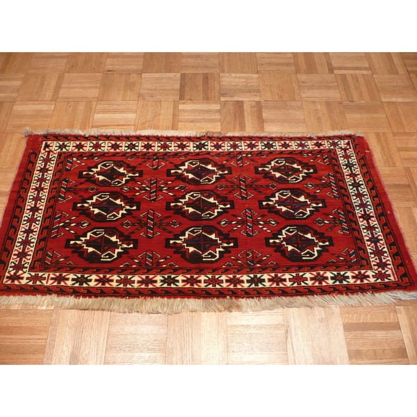 slide 1 of 6, Hand Knotted Rust Fine Antique Bokara with Wool Oriental Rug