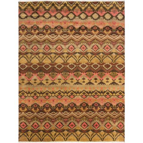Hand-knotted Ikat Royale Brown, Khaki Wool Rug