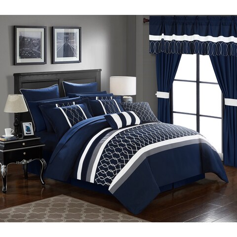 Lance Embroidered Applique Navy Microfiber 24-piece Bed In a Bag