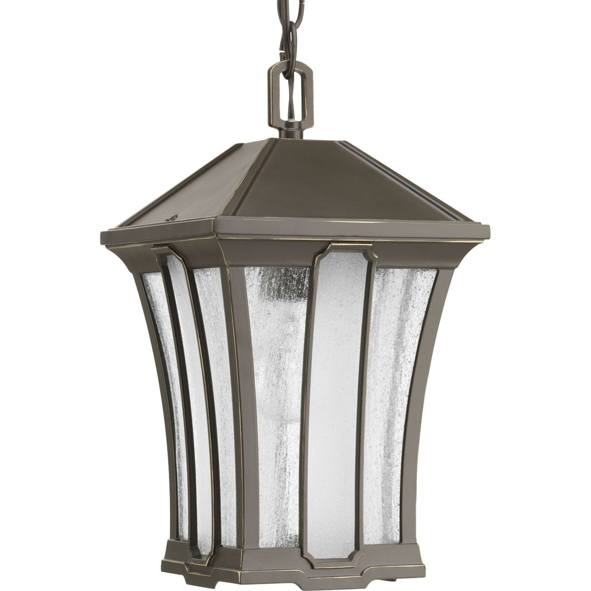 Progress Lighting Twain Antique Bronze Traditional Seeded Glass Lantern Pendant Light