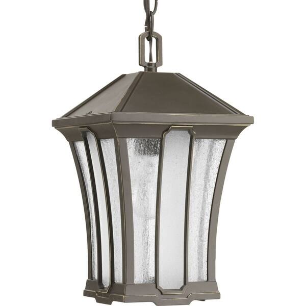 Progress Lighting Twain Antique Bronze Traditional Seeded Glass Lantern Pendant Light