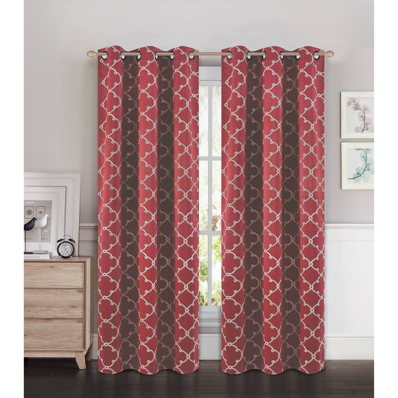 Bella Luna Selena Embroidered Thermal Room Darkening Grommet 84-inch Curtain Panel Pair - 76 x 84 in. - 76 x 84 in.