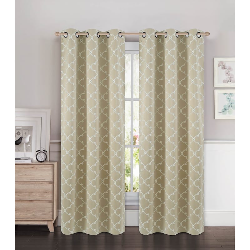 Bella Luna Selena Embroidered Thermal Room Darkening Grommet 84-inch Curtain Panel Pair - 76 x 84 in. - 76 x 84 in.