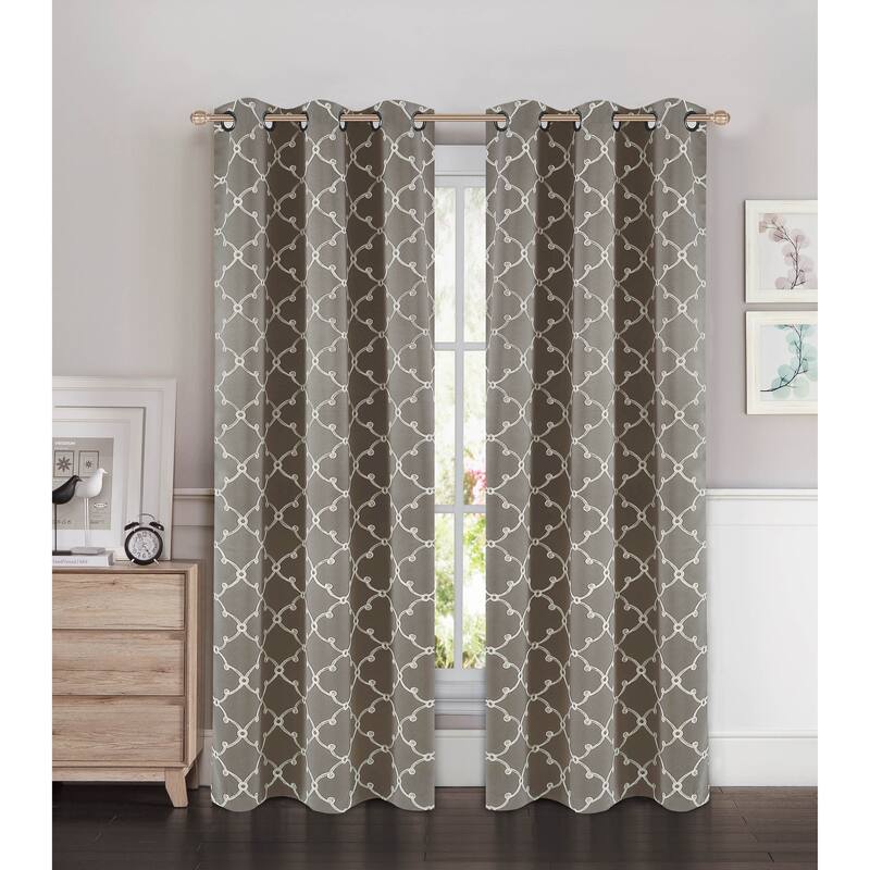Bella Luna Selena Embroidered Thermal Room Darkening Grommet 84-inch Curtain Panel Pair - 76 x 84 in. - 76 x 84 in.