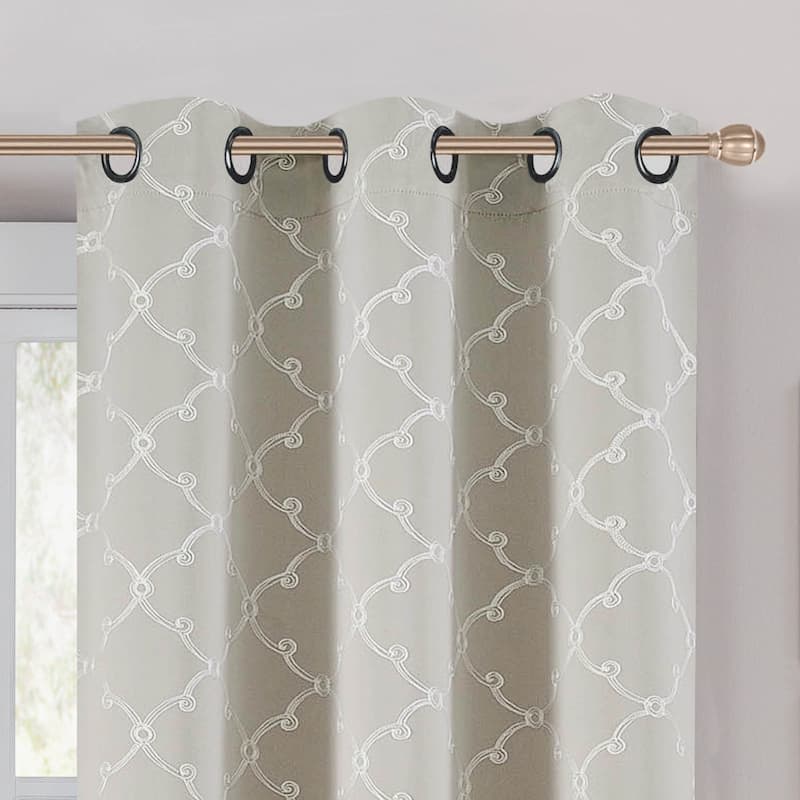 Bella Luna Selena Embroidered Thermal Room Darkening Grommet 84-inch Curtain Panel Pair - 76 x 84 in. - 76 x 84 in. - light grey