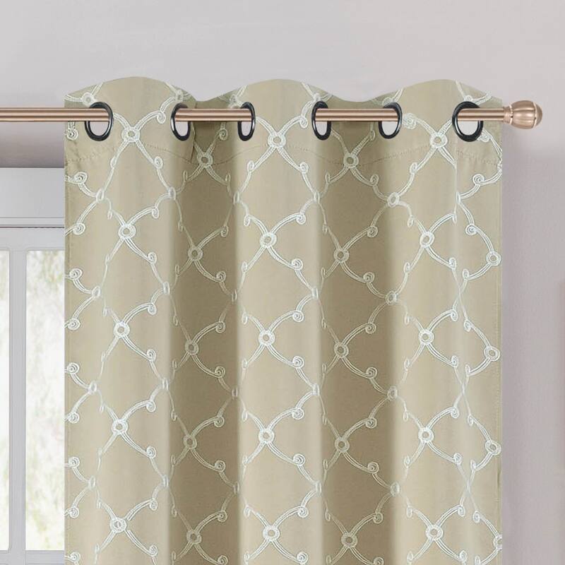 Bella Luna Selena Embroidered Thermal Room Darkening Grommet 84-inch Curtain Panel Pair - 76 x 84 in. - 76 x 84 in.