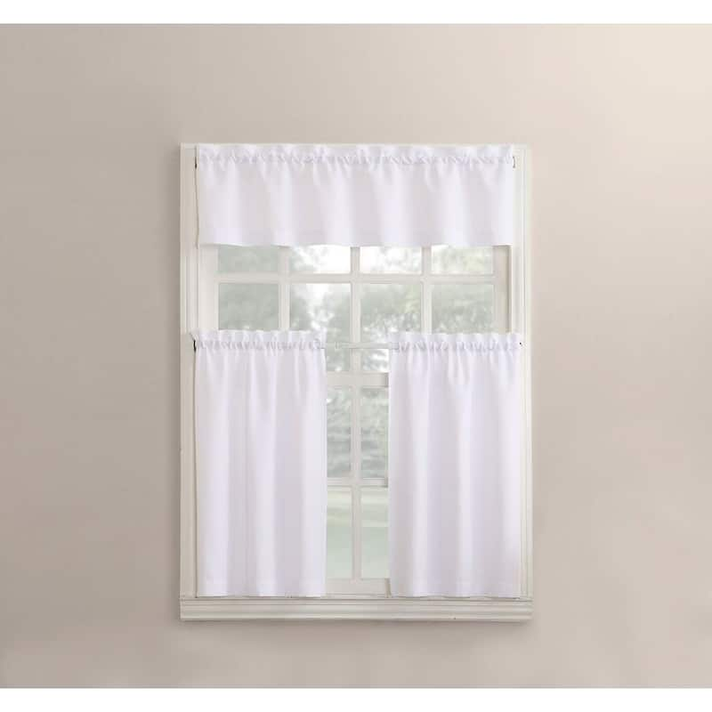 No. 918 Martine Microfiber Semi-Sheer Rod Pocket Kitchen Curtain Valance and Tiers Set - 54"x36" - White