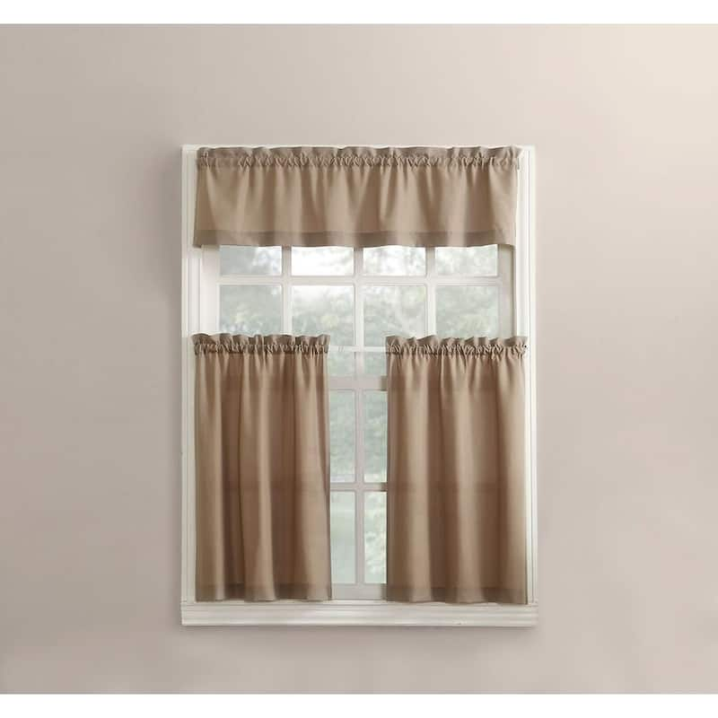 No. 918 Martine Microfiber Semi-Sheer Rod Pocket Kitchen Curtain Valance and Tiers Set - 54" X 36" - Taupe