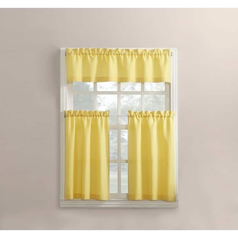No. 918 Martine Microfiber Semi-Sheer Rod Pocket Kitchen Curtain Valance and Tiers Set - 54"x36" - Yellow
