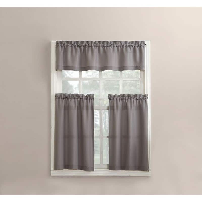 No. 918 Martine Microfiber Semi-Sheer Rod Pocket Kitchen Curtain Valance and Tiers Set - 54"x36" - Gray