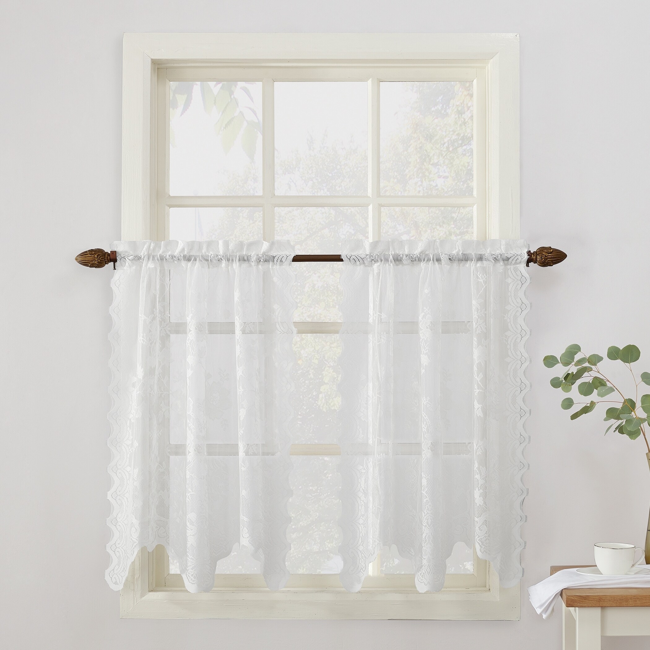 No 918 Alison Sheer Lace Elongated Kitchen Curtain Tier Pair No 918 Alison Sheer Lace