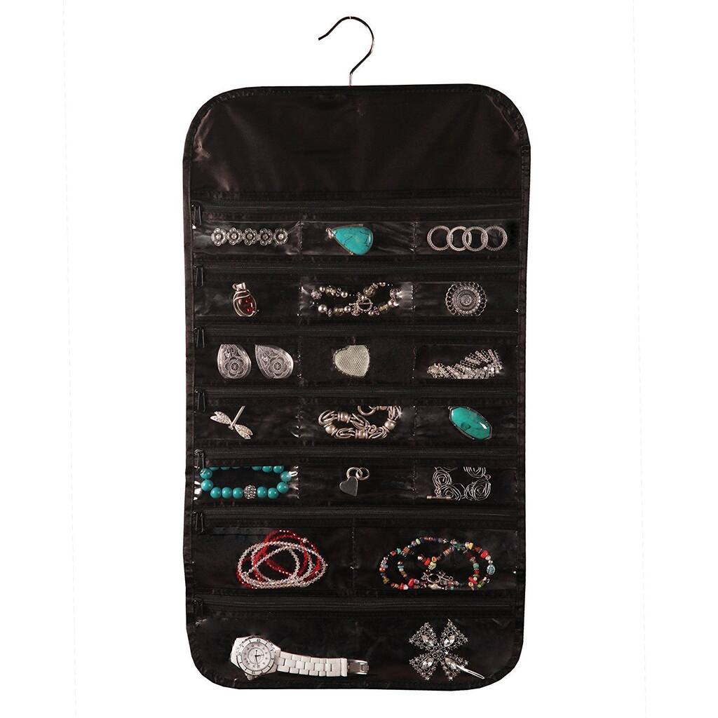 Black Satin 37-pocket Hanging Jewelry Organizer