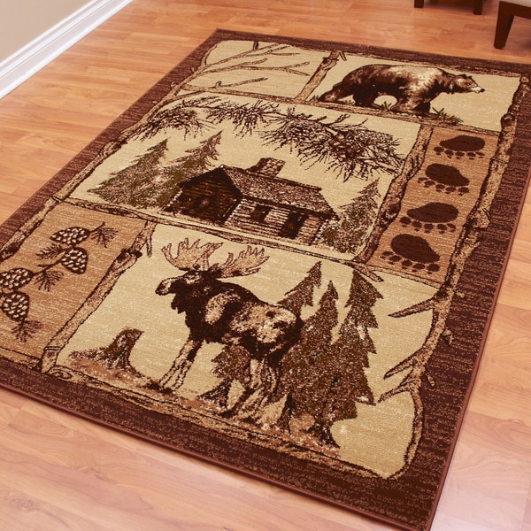 Lodge Design Cabin, Moose and Bear Tan Area Rug (5'2 x 7'0.75) 5'2" x