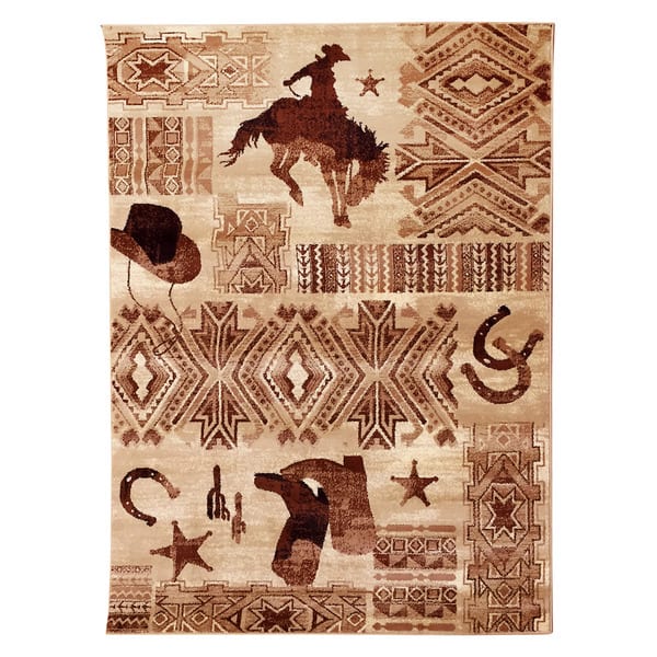 Lodge Design Boots And Cowboy Beige Area Rug 7 6 75 X 10 5 Boots And Cowboy Beige Area Rug