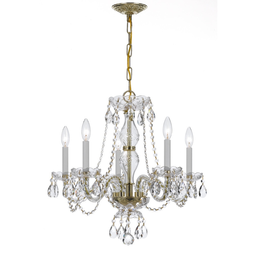 Crystorama Traditional Collection 5-light Polished Brass/Swarovski Spectra Crystal Chandelier - Chandeliers For Bedrooms by Overstock.com