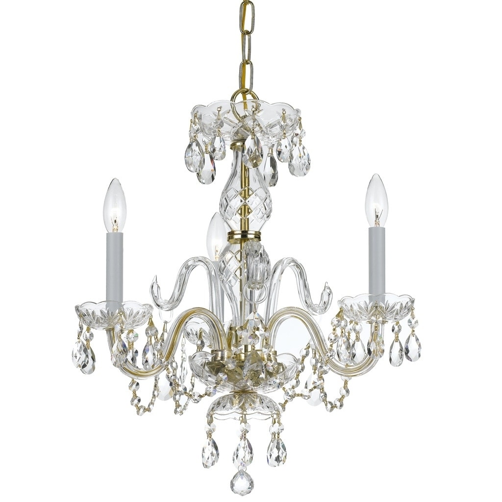 3-light Polished Brass/ Crystal Mini Chandelier