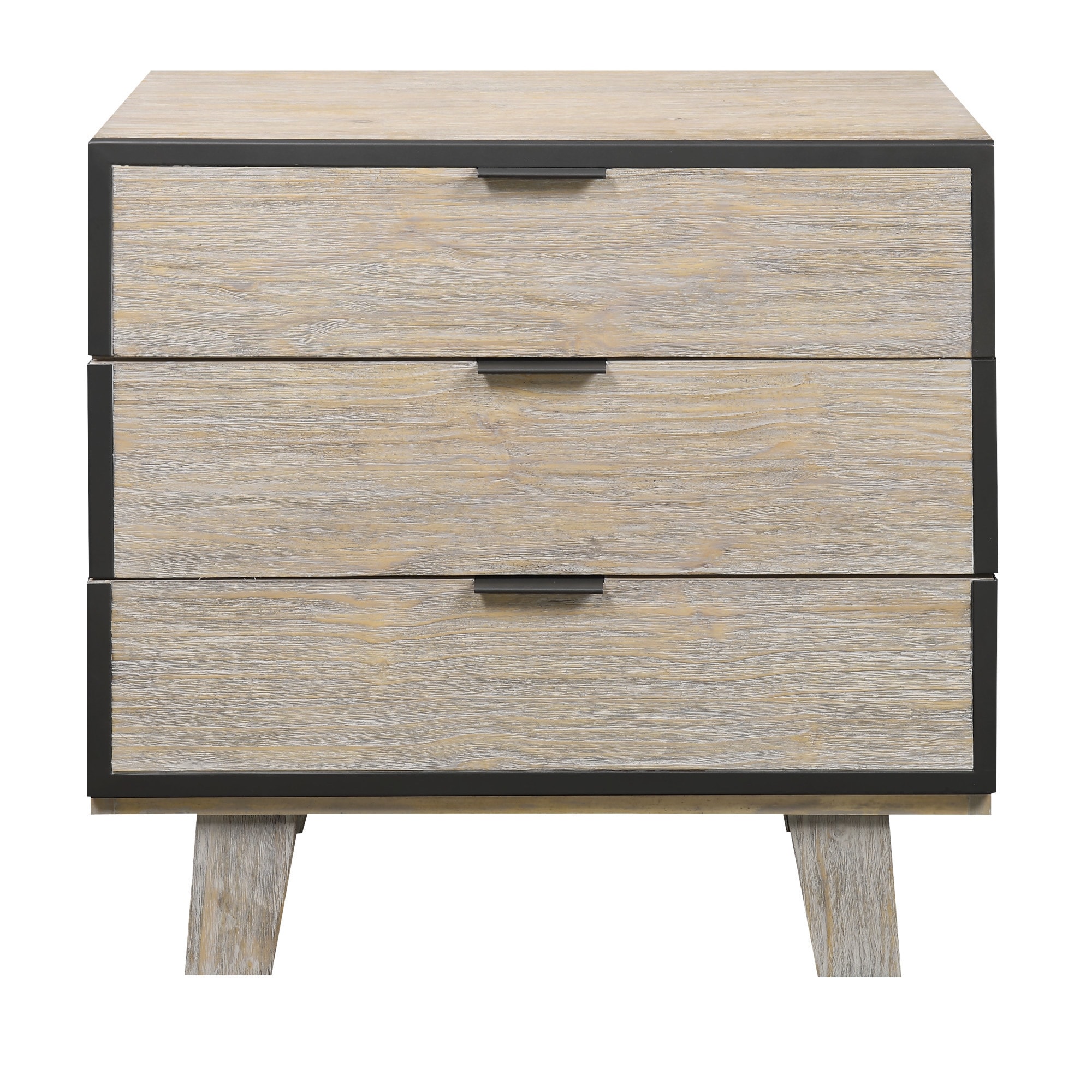 Shop Synchrony Washed Tan Nightstand With Rustic Pine Finish And Metal Trim 3 Drawer Overstock 14522692