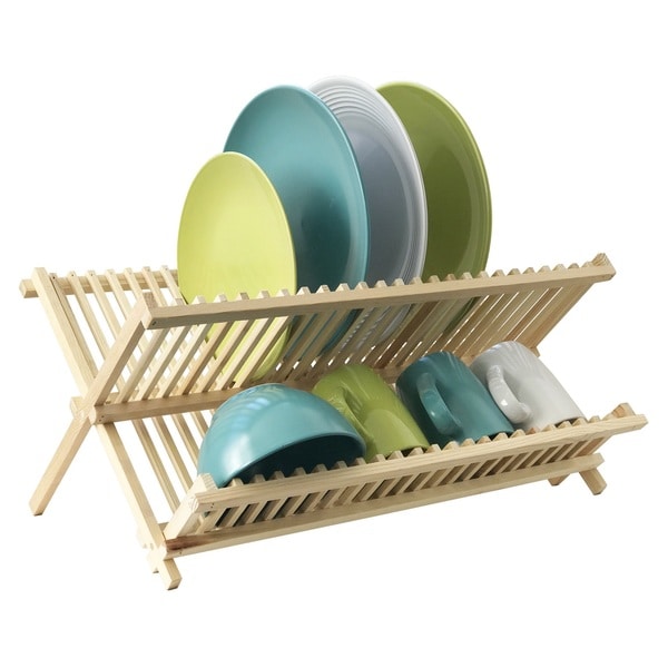 Shop Large Wooden Dish Drying Stand with Cup Rack Free Shipping On