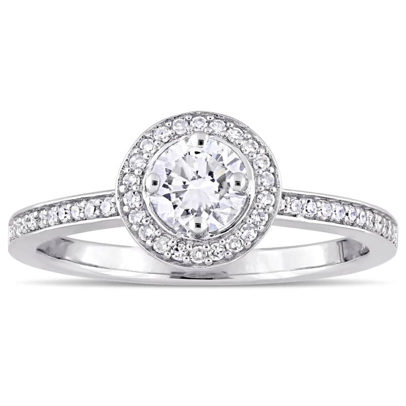 Miadora 14k White Gold 1/2ct TDW Diamond Halo Engagement Ring