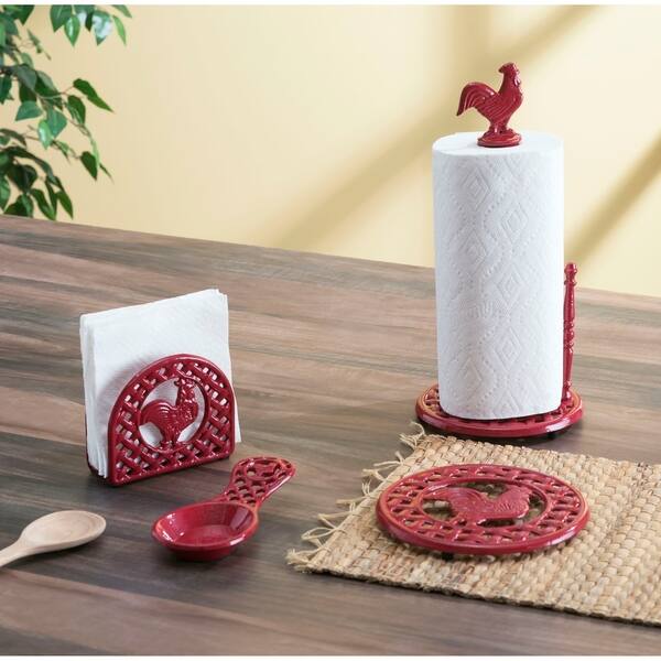 Home Basics Red Cast Iron Rooster Paper Towel Holder Home Basics Red Cast Iron Rooster Paper Towel Holder