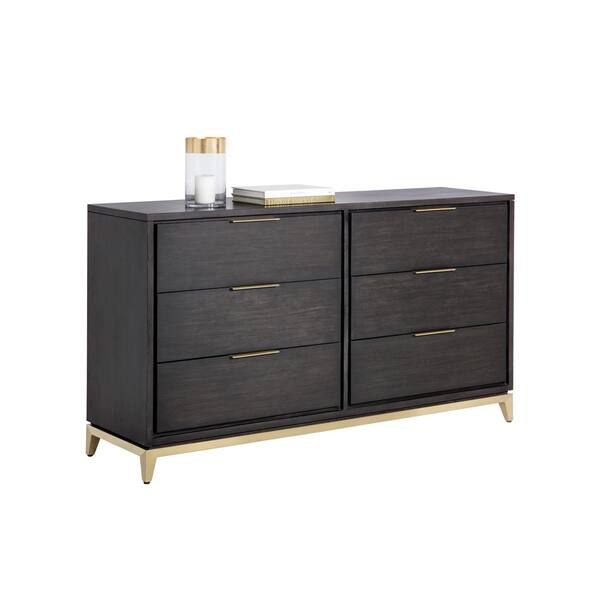 Shop Edmund Brushed Gold Smoked Grey Brown 6 Drawer Dresser