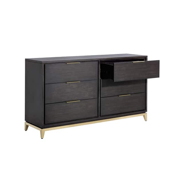 Shop Edmund Brushed Gold Smoked Grey Brown 6 Drawer Dresser