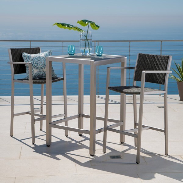 Shop Cape Coral Outdoor 3 Piece Bar Set With Glass Table Top By