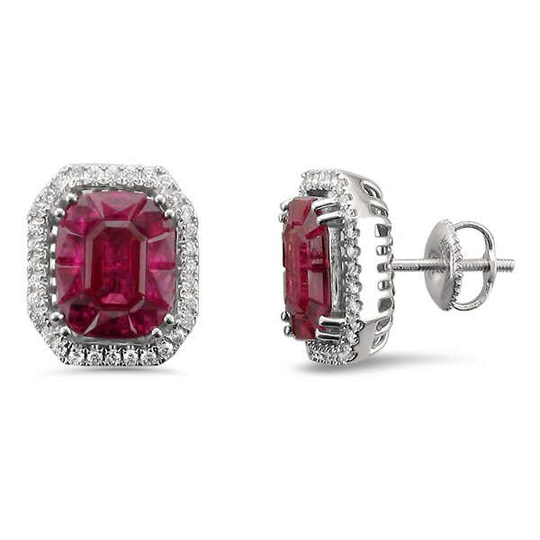 Montebello 18KT White Gold 4 3/8ct TGW Ruby and Diamond Stud Earring. Opens flyout.