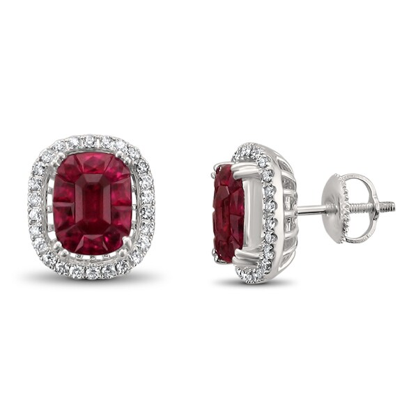 Montebello 18KT White Gold 5 1/2ct TGW Ruby and Diamond Stud Earring. Opens flyout.