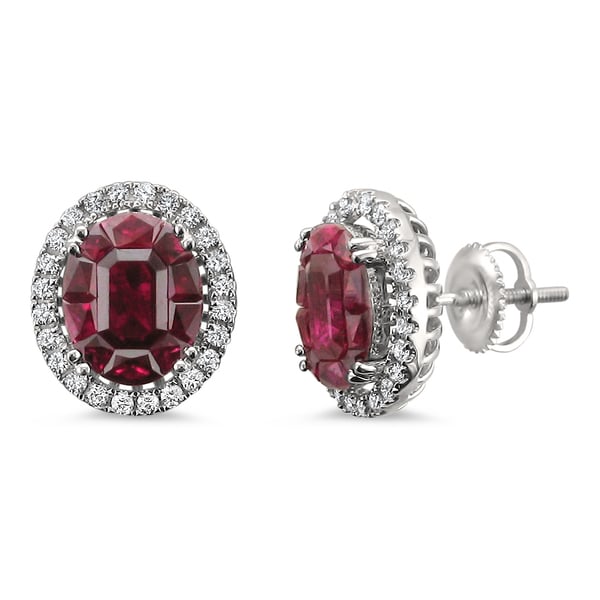 Montebello 18KT White Gold 5 1/2ct TGW Ruby and Diamond Stud Earring. Opens flyout.