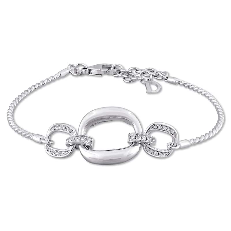 Miadora Signature Collection 18k White Gold 1/6ct TDW Diamond Interlinked Bracelet