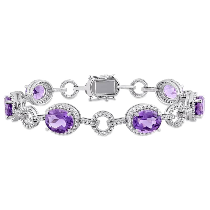 Miadora 14k White Gold Amethyst and 1 1/2ct TDW Diamond Beaded Tennis Bracelet (G-H, SI1-SI2) - Purple
