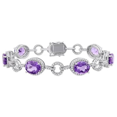 Miadora Signature Collection 14k White Gold Amethyst and 1 1/2ct TDW Diamond Beaded Tennis Bracelet (G-H, SI1-SI2) - Purple