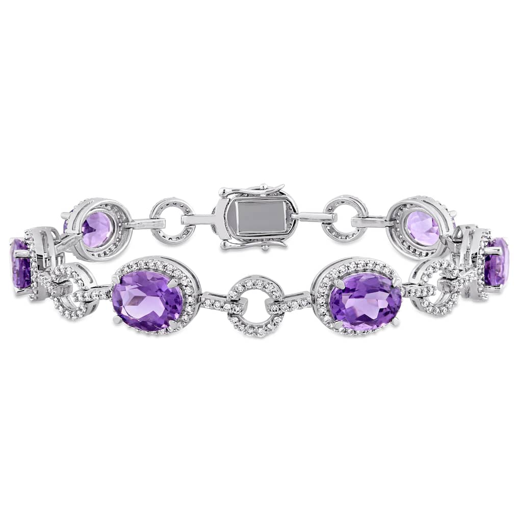 Miadora 14k White Gold Amethyst and 1 1/2ct TDW Diamond Beaded Tennis Bracelet (G-H, SI1-SI2) - Purple