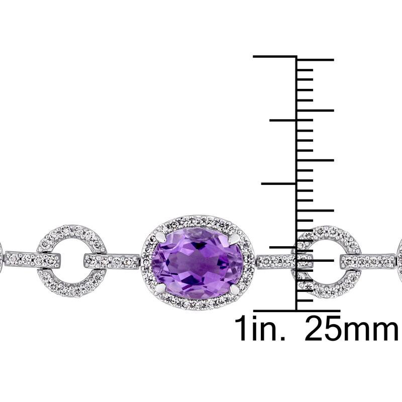 Miadora Signature Collection 14k White Gold Amethyst and 1 1/2ct TDW Diamond Beaded Tennis Bracelet (G-H, SI1-SI2) - Purple