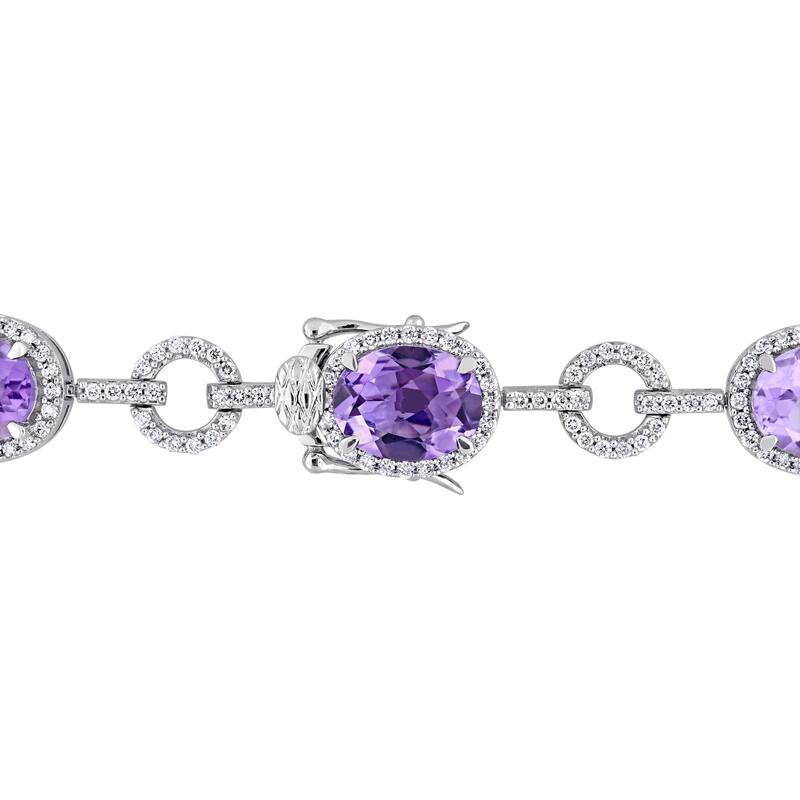 Miadora Signature Collection 14k White Gold Amethyst and 1 1/2ct TDW Diamond Beaded Tennis Bracelet (G-H, SI1-SI2) - Purple