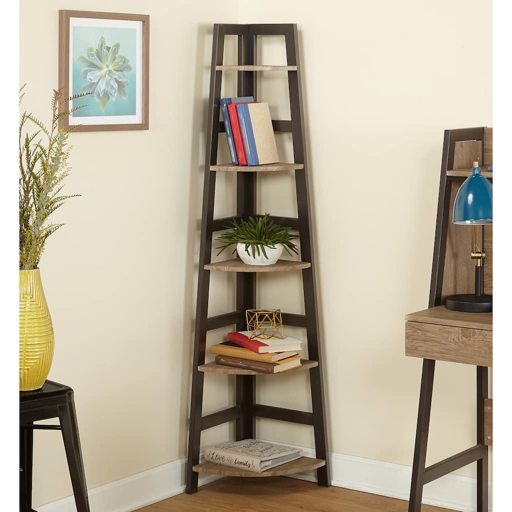 Simple Living Lana Black/ Natural 5-shelf Corner Bookcase