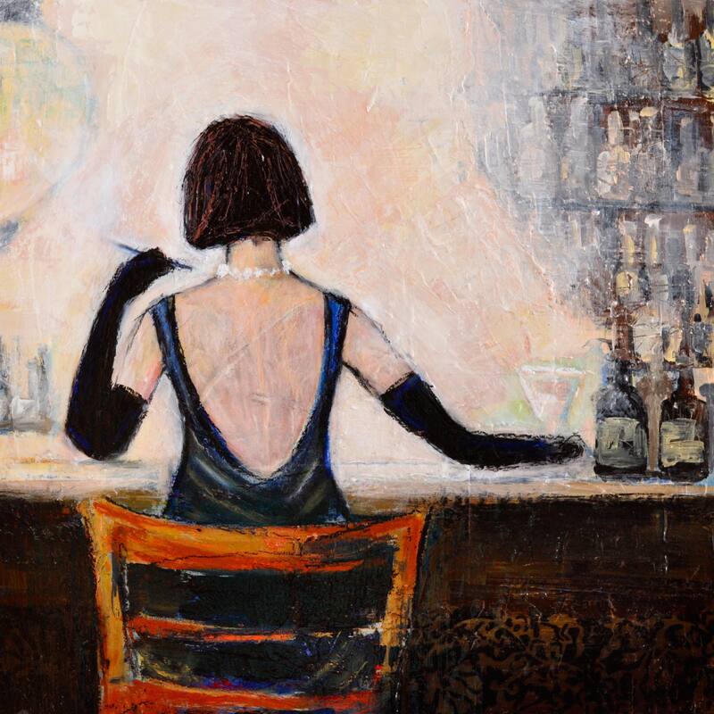 'Bar Scene Woman' Painting Print on Wrapped Canvas - Multi-Color