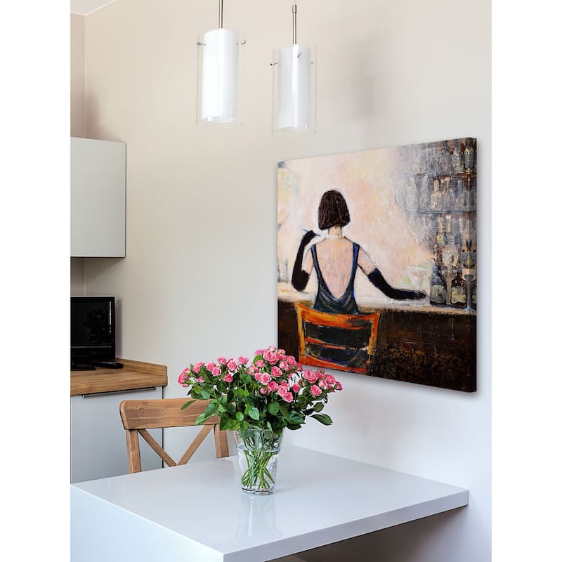 'Bar Scene Woman' Painting Print on Wrapped Canvas - Multi-Color