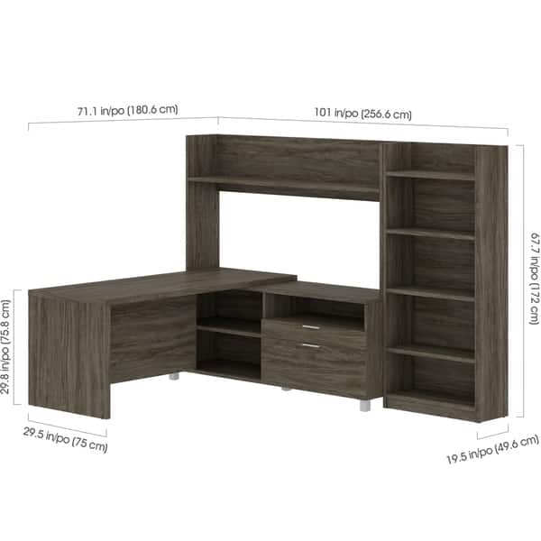 dimension image slide 0 of 2, Pro-Linea L-Desk with Bookcase