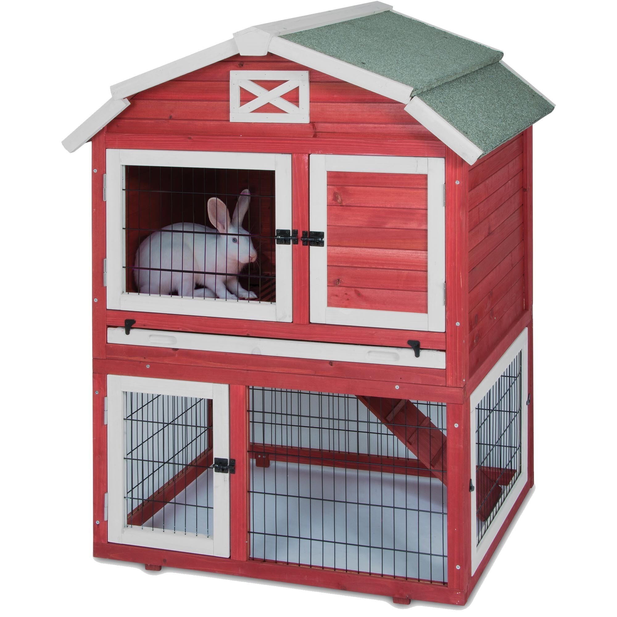 Precision Old Red Barn Rabbit Hutch barn red white