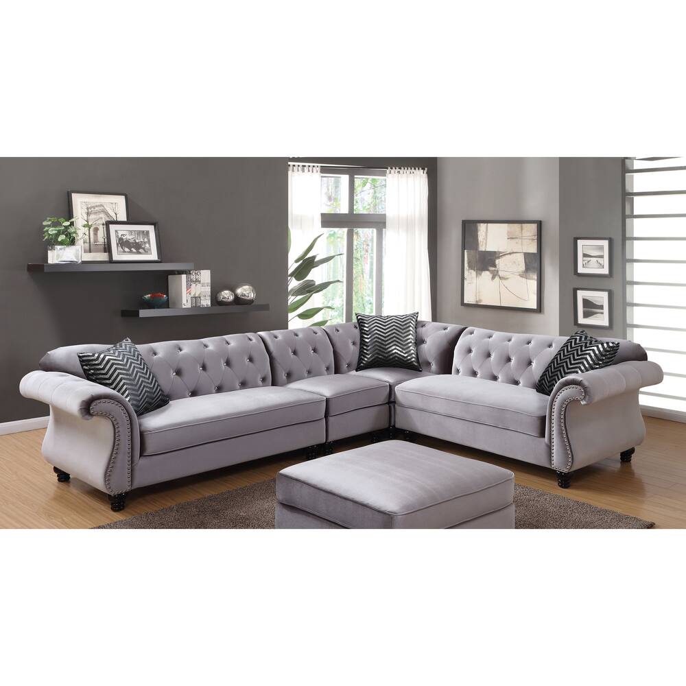 Furniture of America Goe Traditional Fabric Tufted Sectional