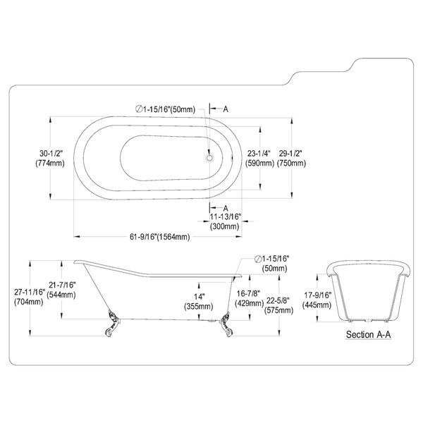 clawfoot tub dimensions